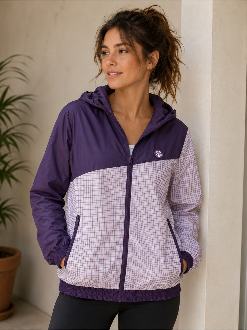 Pull&Bear Two-Tone Purple Hooded Bomber Jacket. BB21
